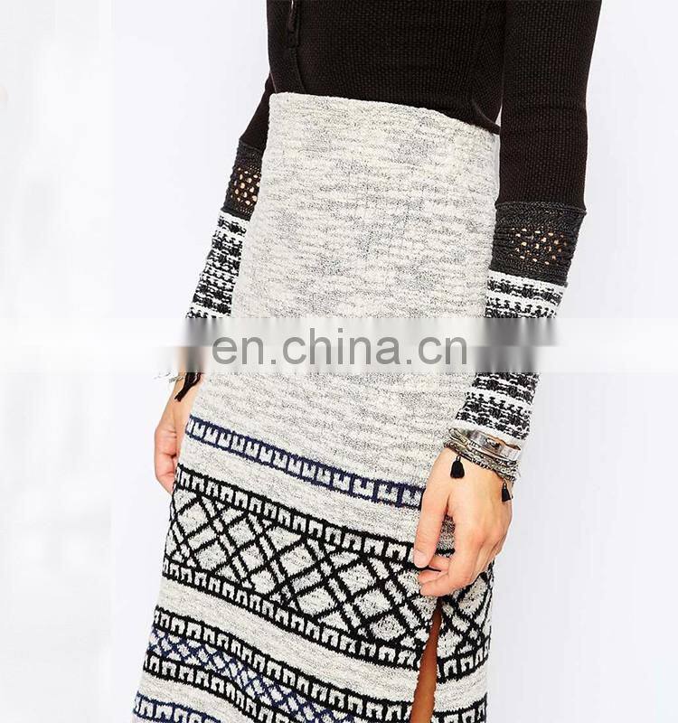 2016 Latest long skirt design oem jersey maxi tie dye grey knitted skirt