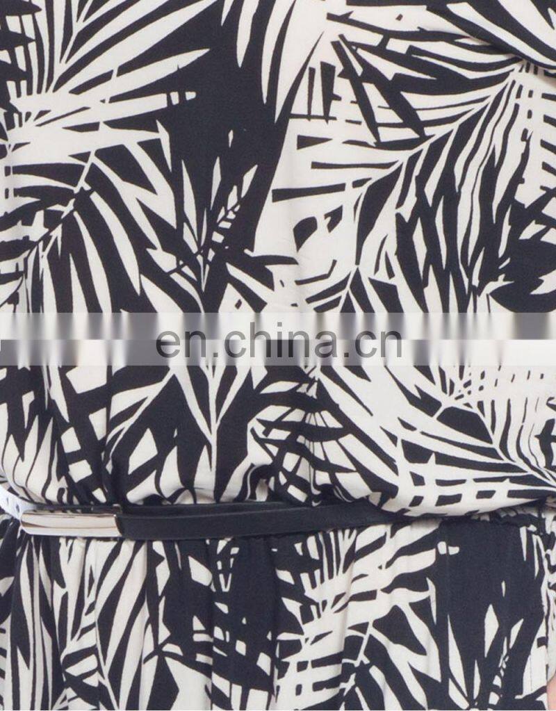 GuangZhou supplier new high fashion Boho Styles Leaf Print viscose Jumpsuit for Elegant Women