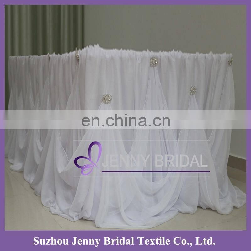 TC106C wholesale wedding chiffon materials in table skirting designs with rhinestone buckle