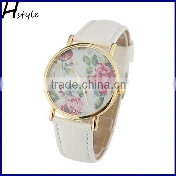 2016 High Quality Fashion Women Floral Quartz Watch Leather Wristwatch WP013