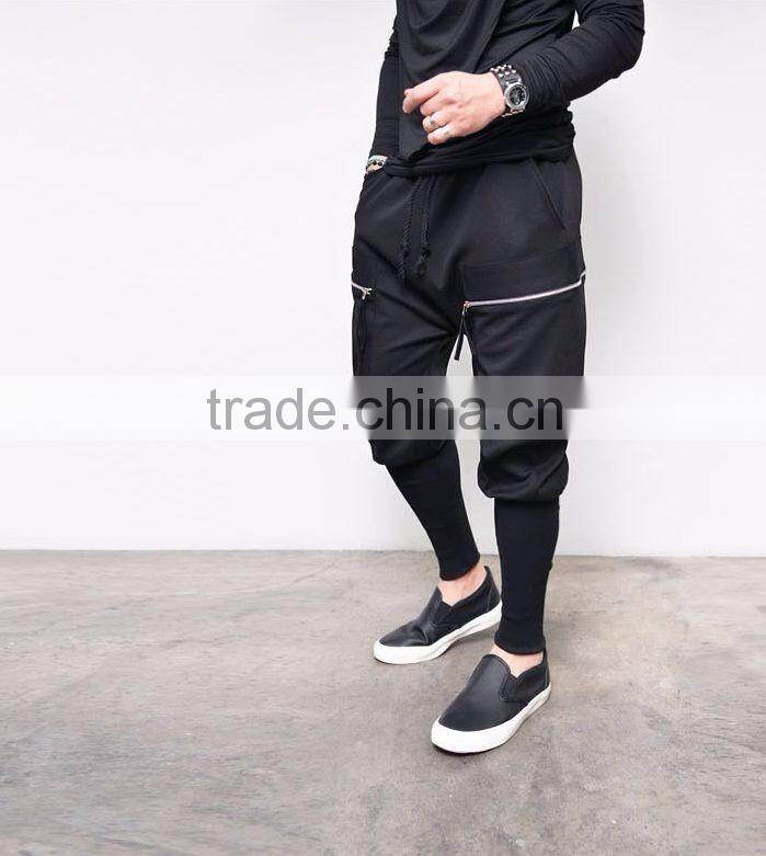 Big Zip Pocket Leggins Baggy Sweatpants Jogger Pants Black Standard Sports