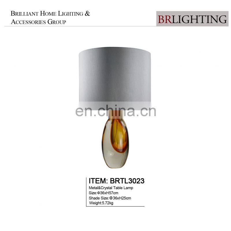 Unique Design Crystal Hand Blown Glass Table Lamp in Amber with Gray Lampshade Murano Glass Table lamps for Bedroom