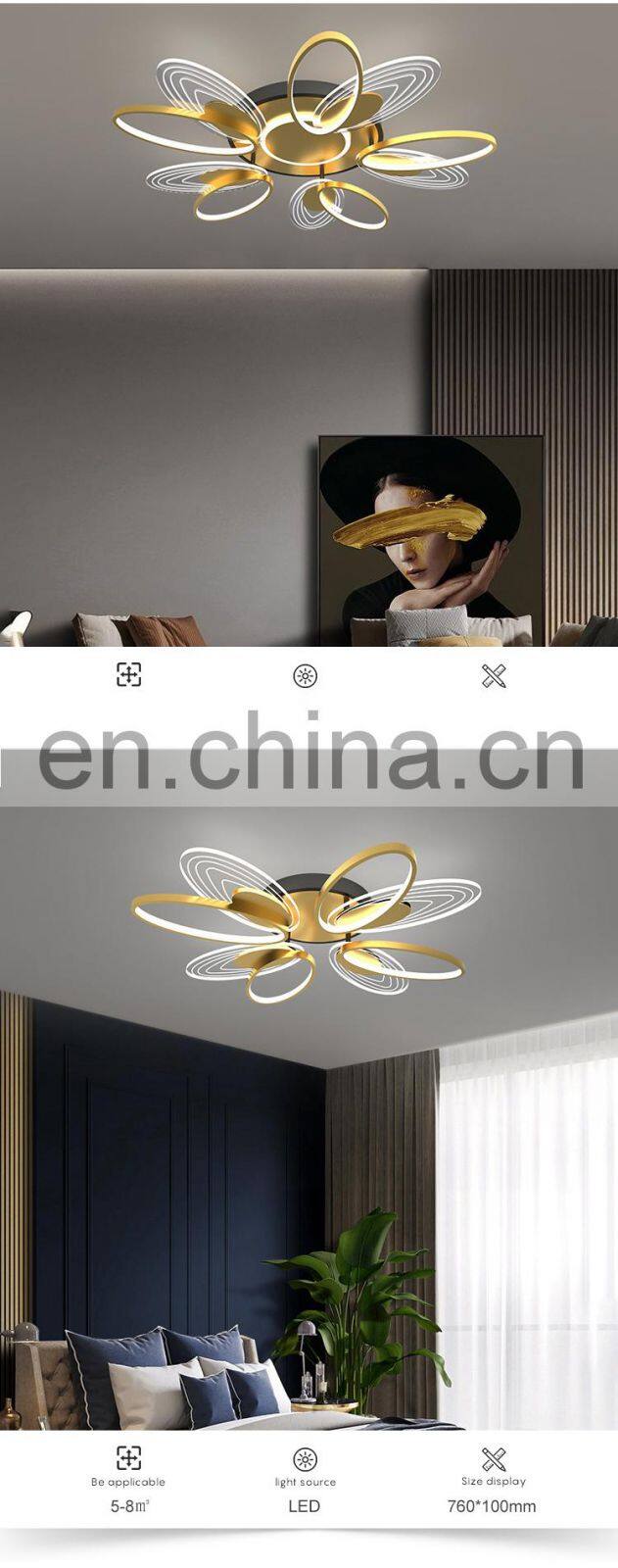 Unique Style Magnificent Decoration Aluminum Black Gold Indoor Bedroom LED Modern Ceiling Lamp