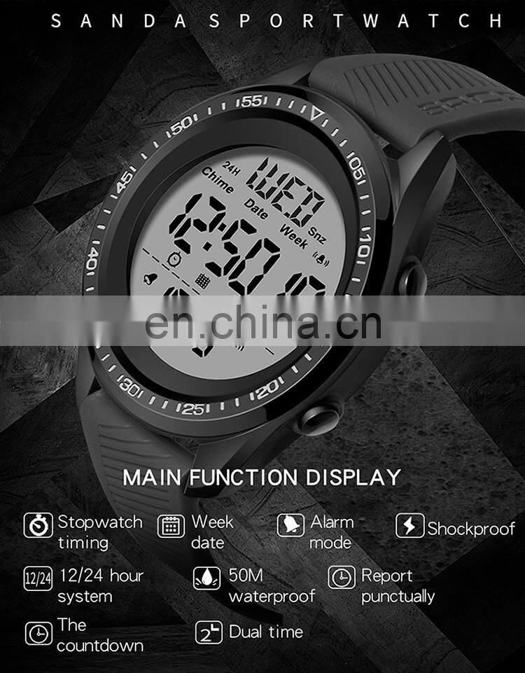Sanda 6013 Big Screen Sport Dual Display Wrist Luxury Fitness Men Watch Other Quartz Digital Watches