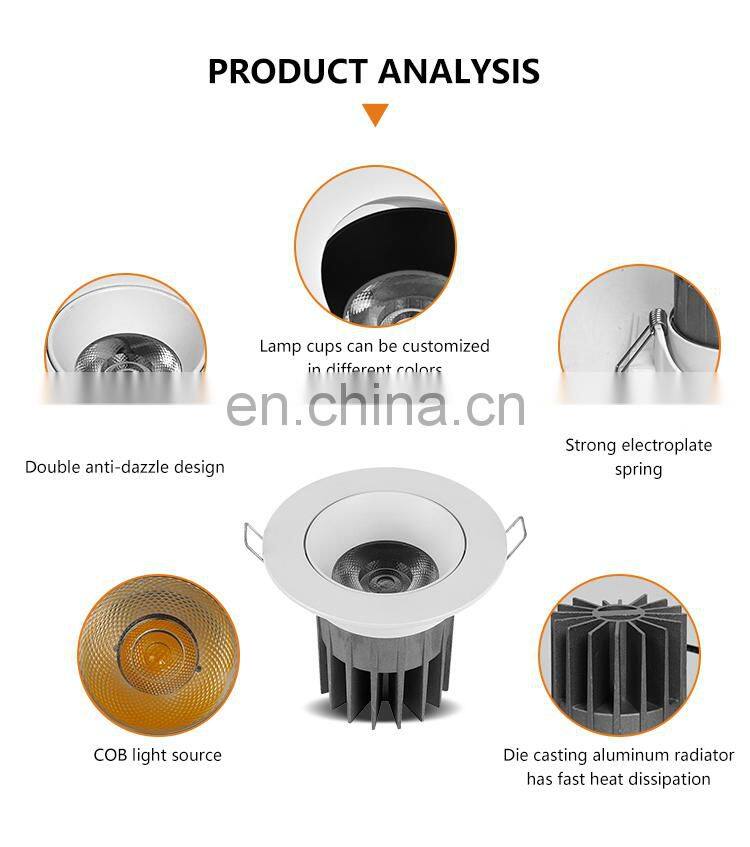 Energy Saving White Trim Recessed Spot Light Ceiling Fixture Indoor 7W COB LED Downlight