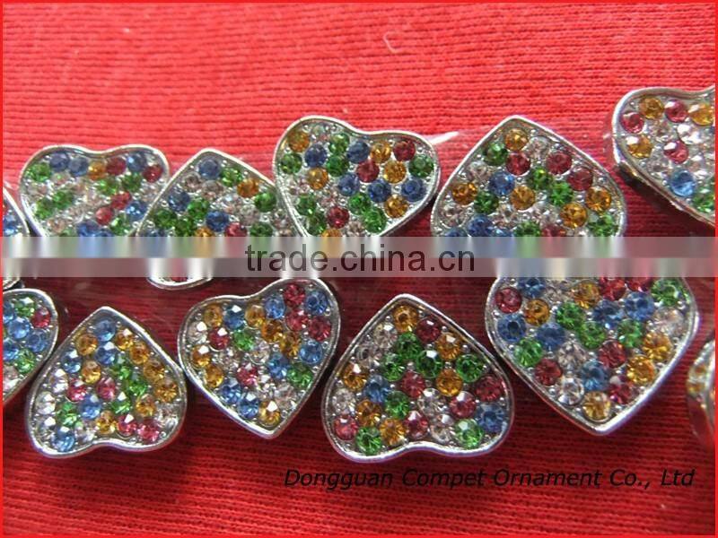 10 mm slide charms heart Alloy metal crafts mixed color of rhinestone heart charm