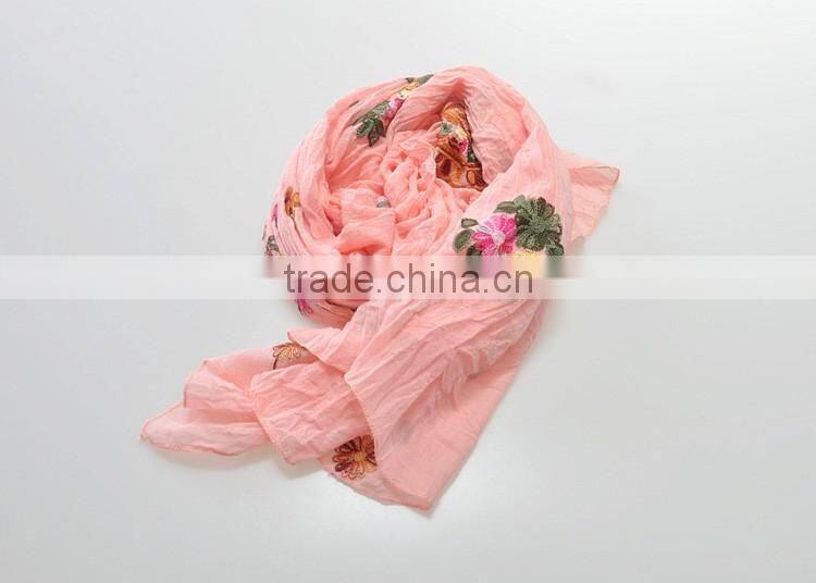 Good Quality Flowers Embroideried Soft Cotton Shawl Scarf Hijab