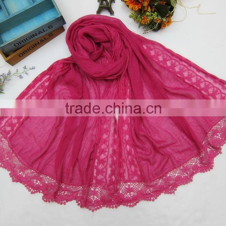 Embroidery Designs Neck Shawl Plain Cotton Linen Embroidery Lace Scarf
