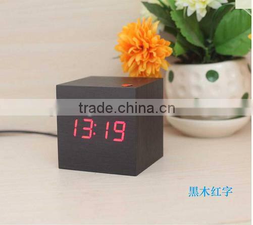 Cube wooden LED Alarm Clock despertador Temperature Solids Voice Control LED display electronic desktop Digital clocks Calendar