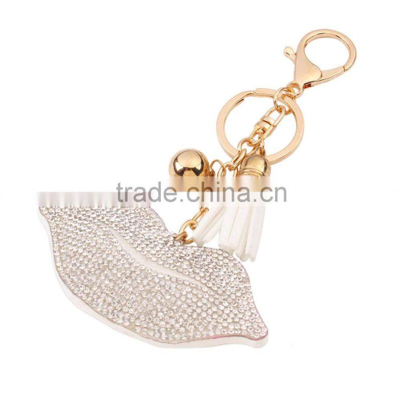 2016 Fuchsia Keychain Lipstick Pendant Keychain Bling Crystal Custom Keychain 18K Gold Plated Keyring Lobster Clasp