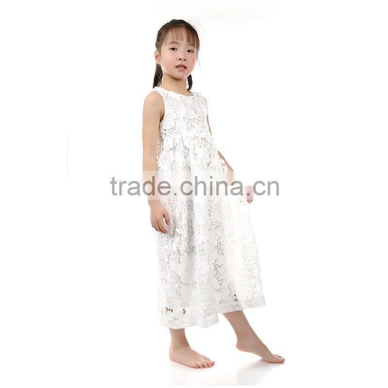 Wholesale cotton pierced flower white long summer dresses for kids
