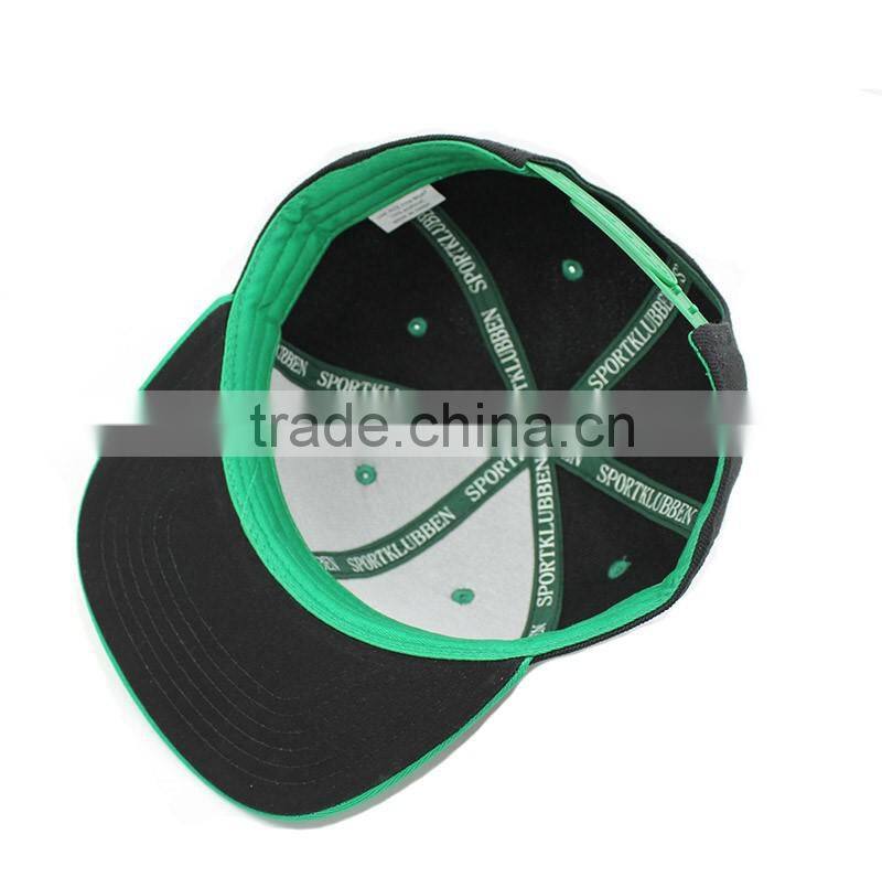 flat bill snapback hat with green under brim