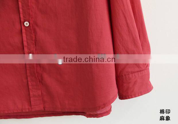 ladies cotton simple top shirt nude color long sleeve blouse