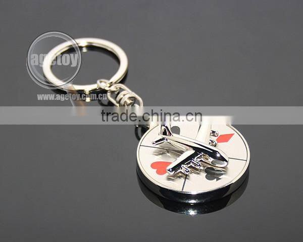 Rotate Mini Alloy Airplane Revolve Dial Playing Cards Symbol Round Shaped Metal Souvenir Aviator Keychain