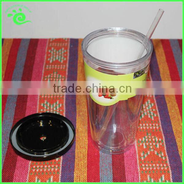 Double Wall Plastic Tumbler With Straw