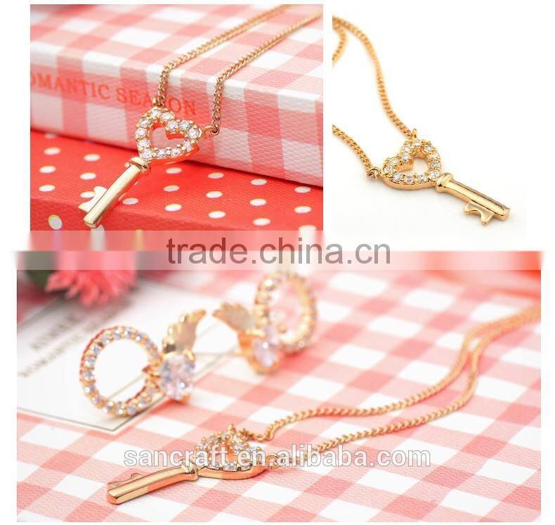 Love heart cubic zirconia best selling 2016 18k gold plated jewelry set