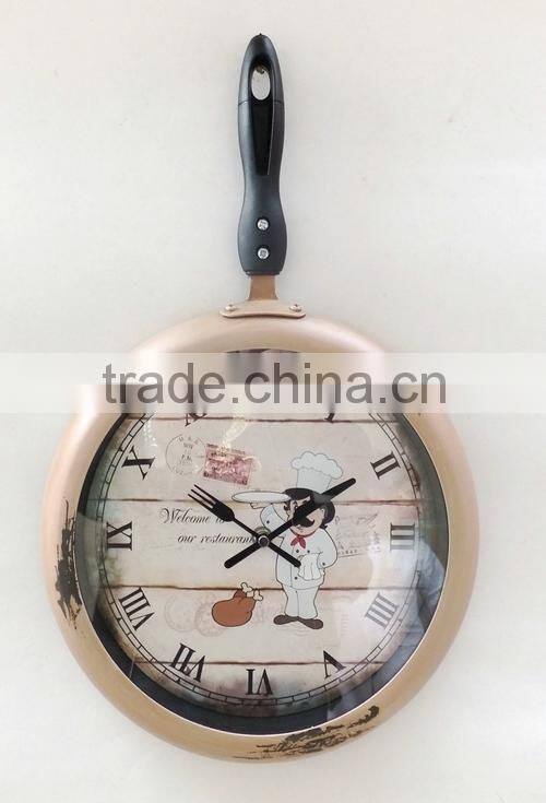 Vintage Pan Kitchen Wall Clock,2015 Country Style Frying Pan Wall Clock