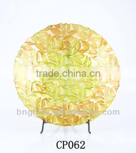 Gold leaves pattern clear glass decor plate