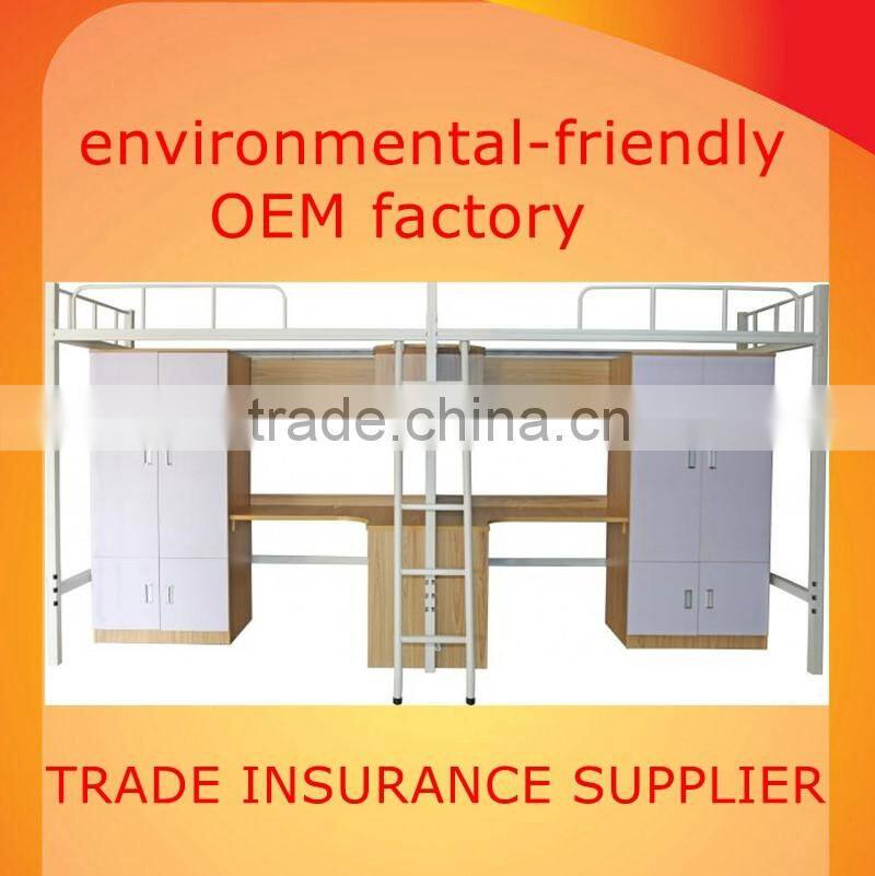 cheap environment friendly metal bunk bed with study table and cabbinet