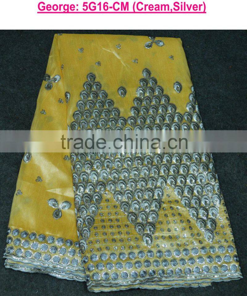 bule and silver metallic george lace fabric