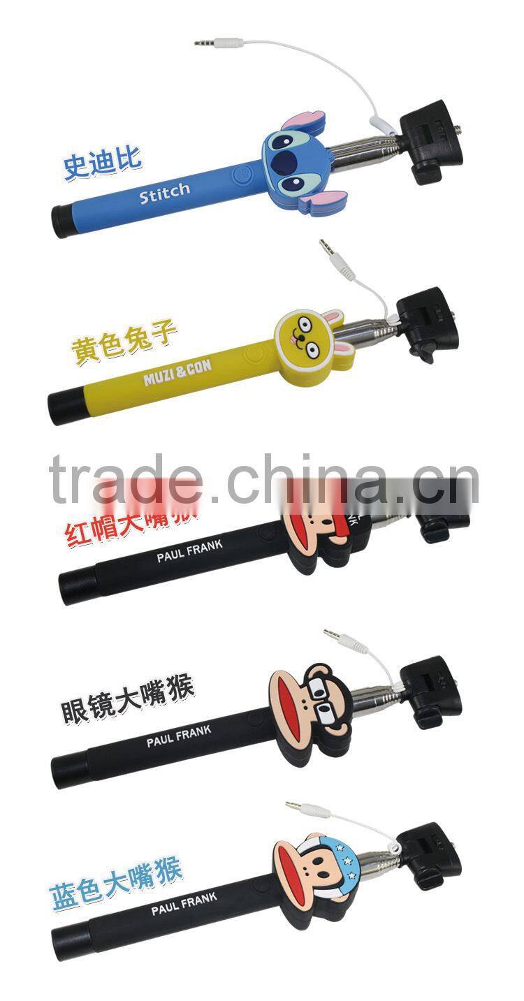 2015 Lastest Factory Wholesale Cute Cartoon Monopod Selfie Stick