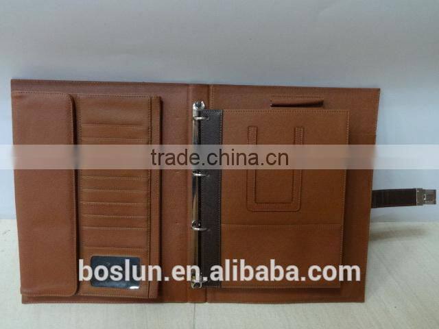 Black manager folder,genuine leather business folder with calculator