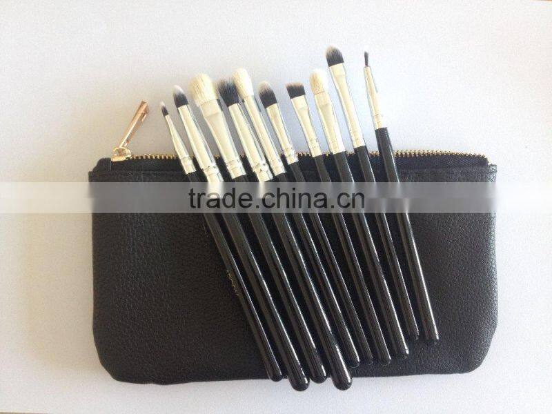 pro eye brush set 10pcs makeup eye shadow pencil blending concealer brushes with PU leather bag