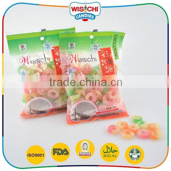Hot sale fruity double colored sugar coated gummy sweet soft candy