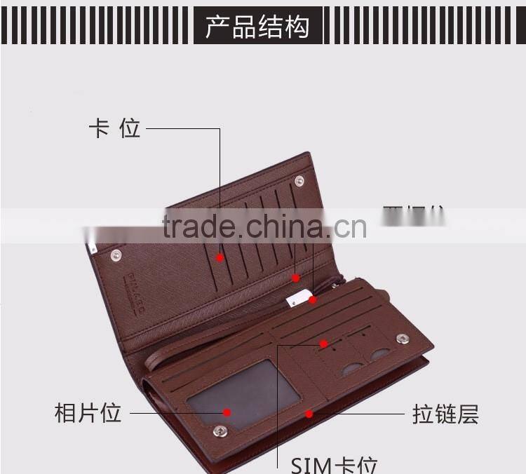 Low Cost Fashion PU Leather Unisex Card Long Wallet Hand Purse for Men