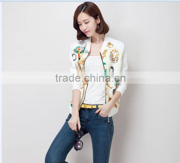 Spring clothing fashion leisure sports joker fashionable ladies knitting coat printing knitting zipper jacket