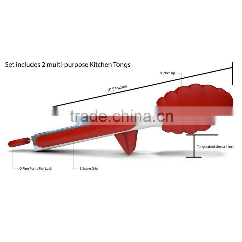 Silicone Stainless Steel Serving Salad & Grill & BBQ Kitchen Tongs Set 2 Pack (9-Inch & 12-Inch) Tongs...