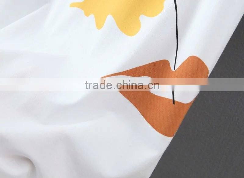 2016 spring summer new fashion printed cotton t shirt of women clothing printed white lady t-shirt