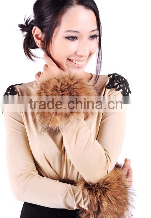 Fashion Girls Genuine Raccoon Fur Cuff for Wrist Arm Warmer