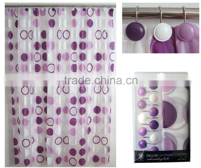 round style bathroom shower curtain with 12pcs decorative hooks