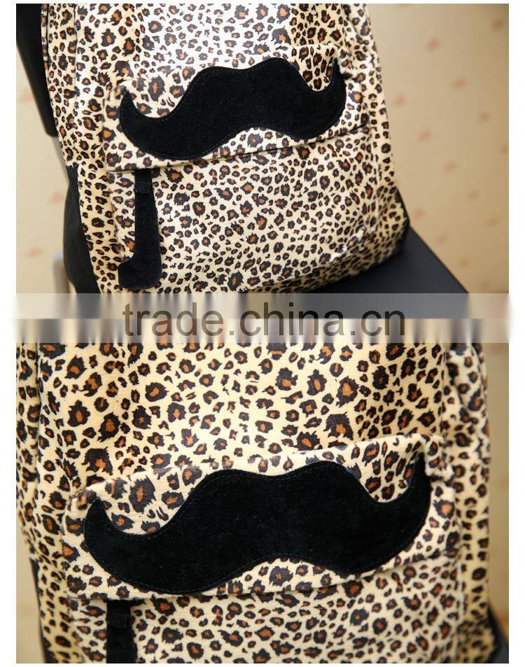 Fashion New Free shipping European and American Style Women Backpacks Lovely beard Vintage Leopard bag PU leather Backpack