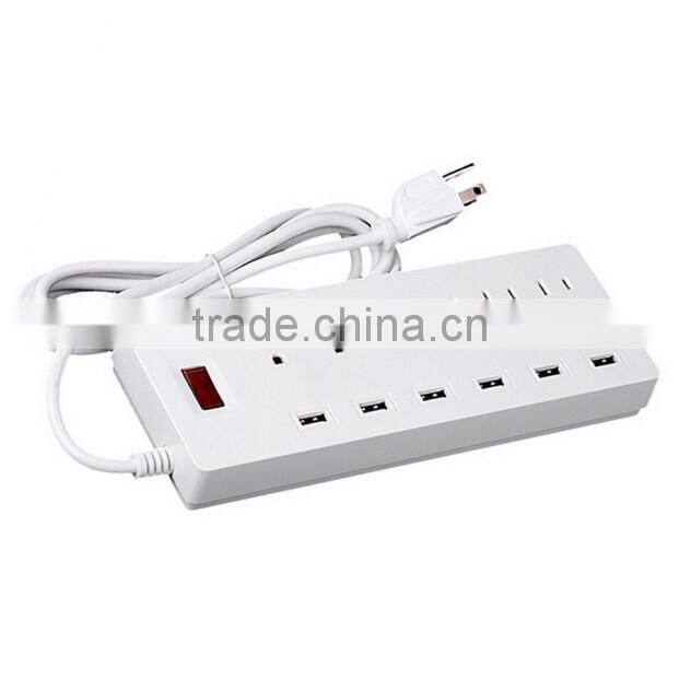 Multi Function Travel Power Adapter Socket White US Plug 6 Way Gang Socket Power Strip 6-Port USB Charger with switch