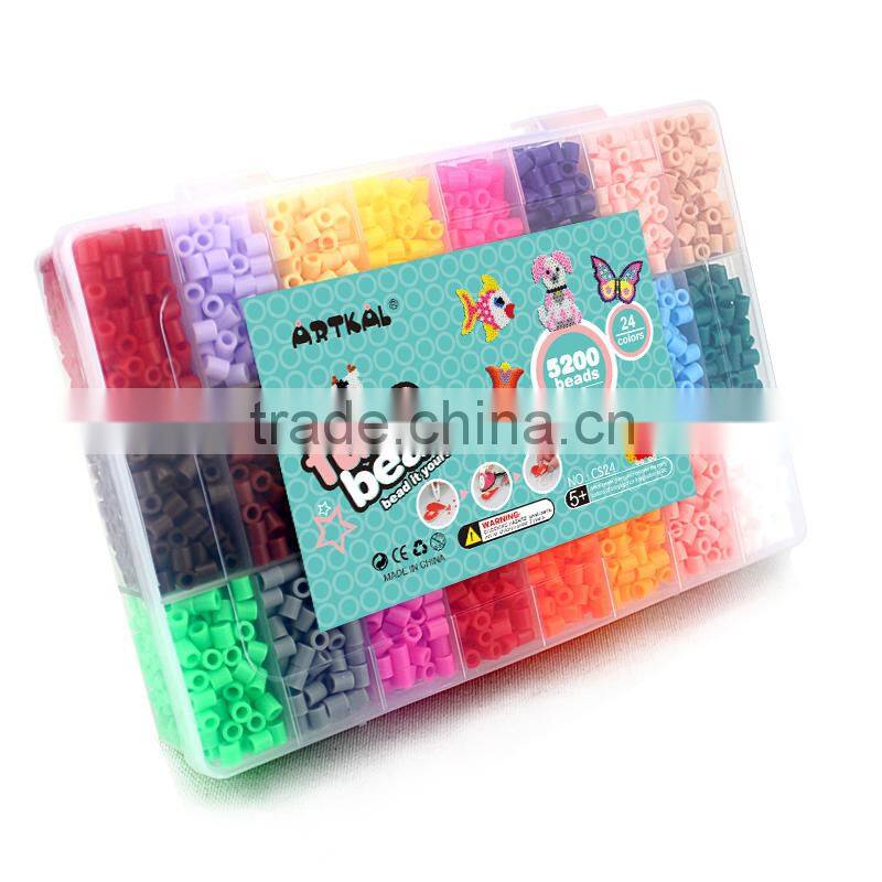 mid S-5MM 5200 pcs fuse perler beads/box, 24colors ironing paper jewelry set