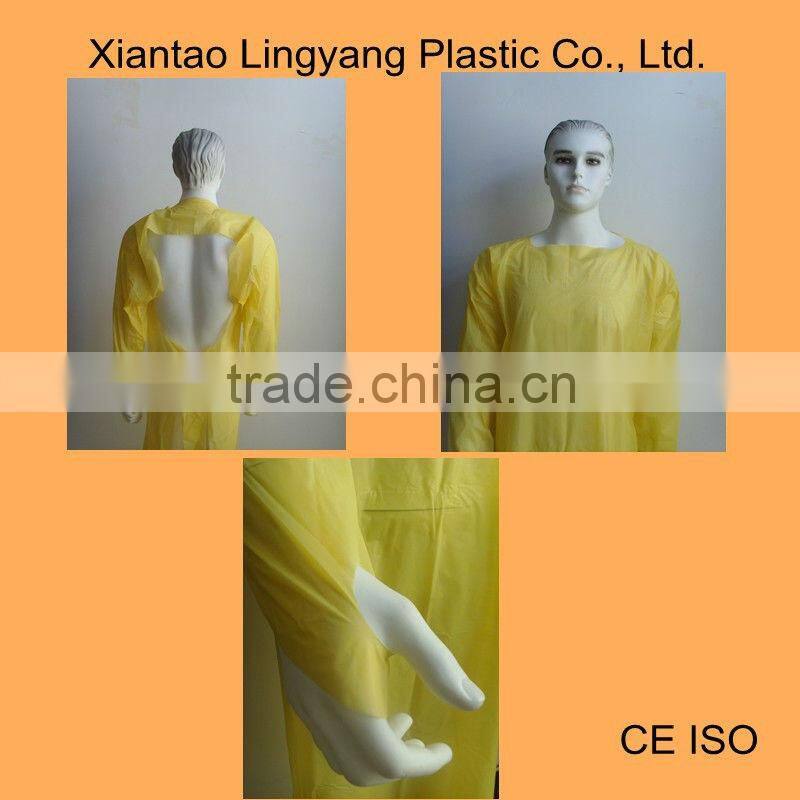 Blue disposable aprons with sleeves plastic cpe gown