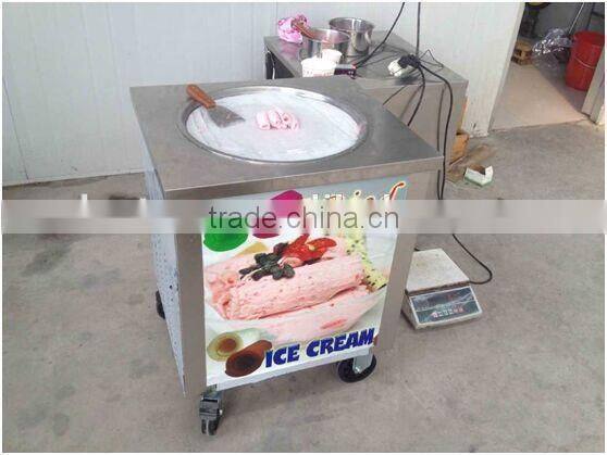 Single flat round pan fried ice machine / ice cream roll maker for ice cream shops made in China
