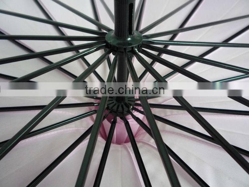 23 inch 16k manual open pink color pagoda umbrella for lady