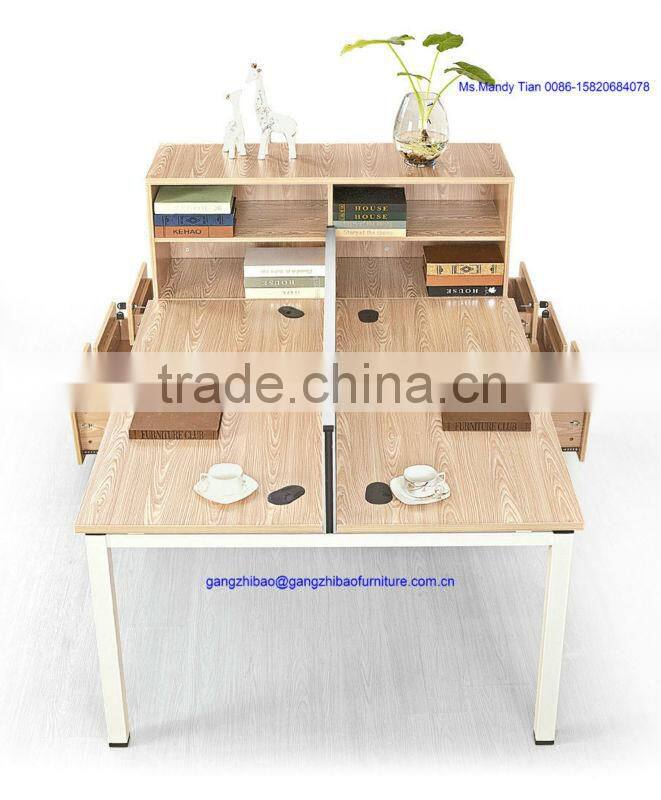 modern office workstation for two people with book shelf with four legs E-514
