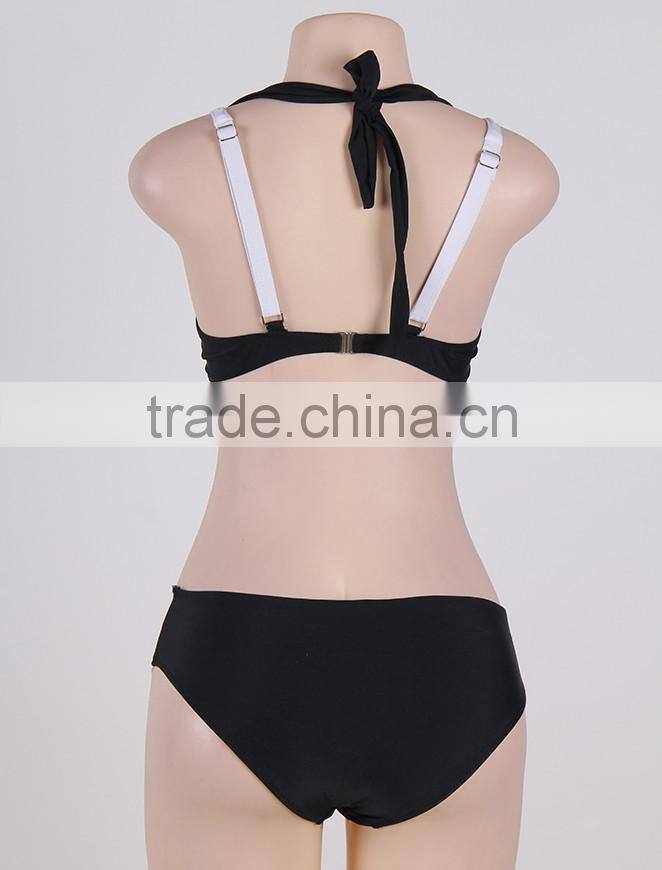 Latest Fashion 5 Colors Full Size Black And White Cross Strap Halter Bikini Swimwear 2016