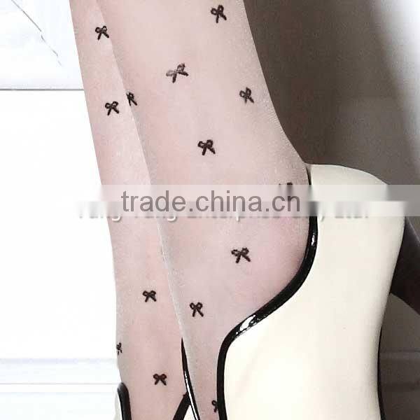 Taiwan Factory Sweet Bow Shiny Black Tights