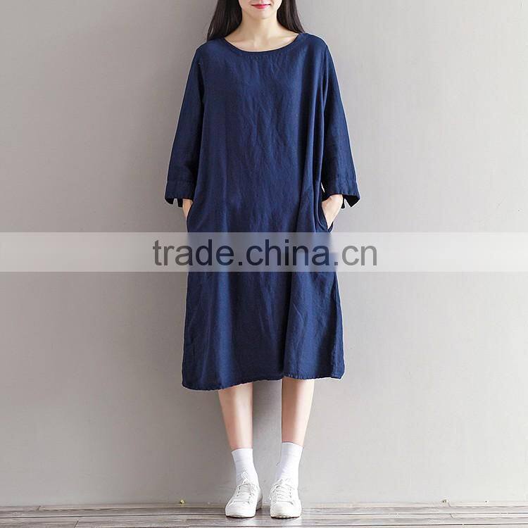Fashion Autumn Loose Plus Size girl Maxi Dress Novelty Cotton Linen