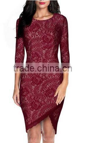 Women's Elegant Floral Lace 2/3 Sleeve Slim Evening Dress