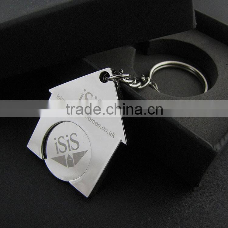 2016 promotion gifts Zinc Alloy House Trolley Coin Keychain with Agenty logo