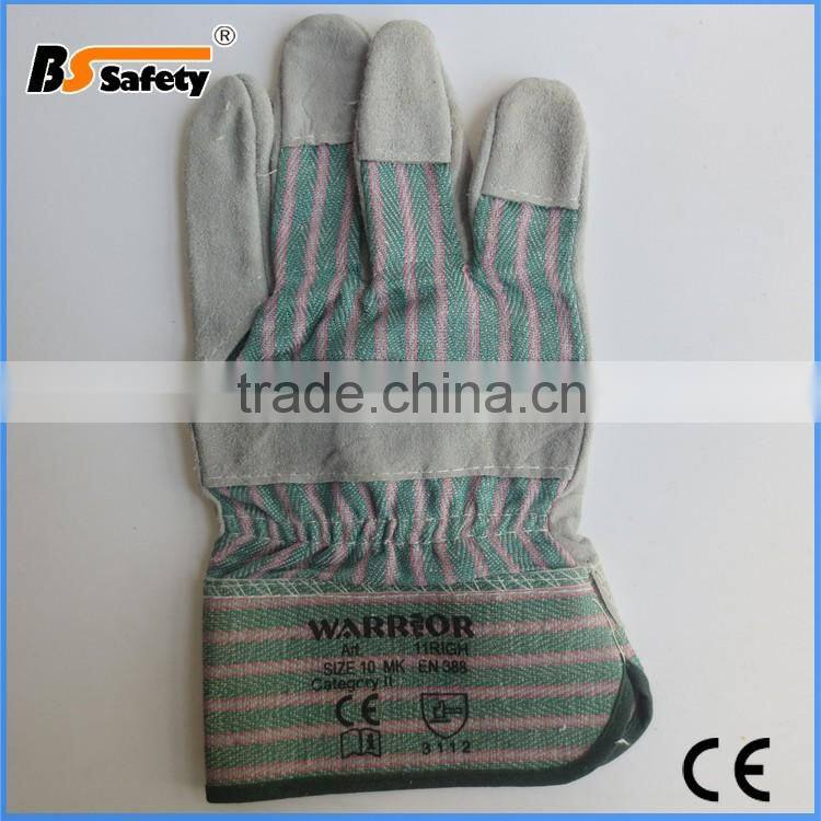 BSSAFETY china supplier 2016 wholsale safety work glove leather with cotton fabric