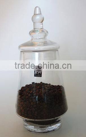 high clear blown glass canister with glass lid used for food