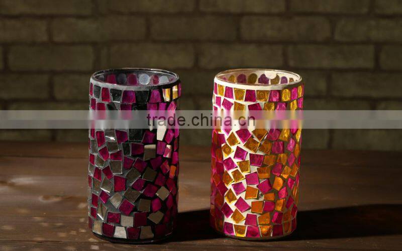 Round Glass Jar colored Glass Candleholder glass mosaic