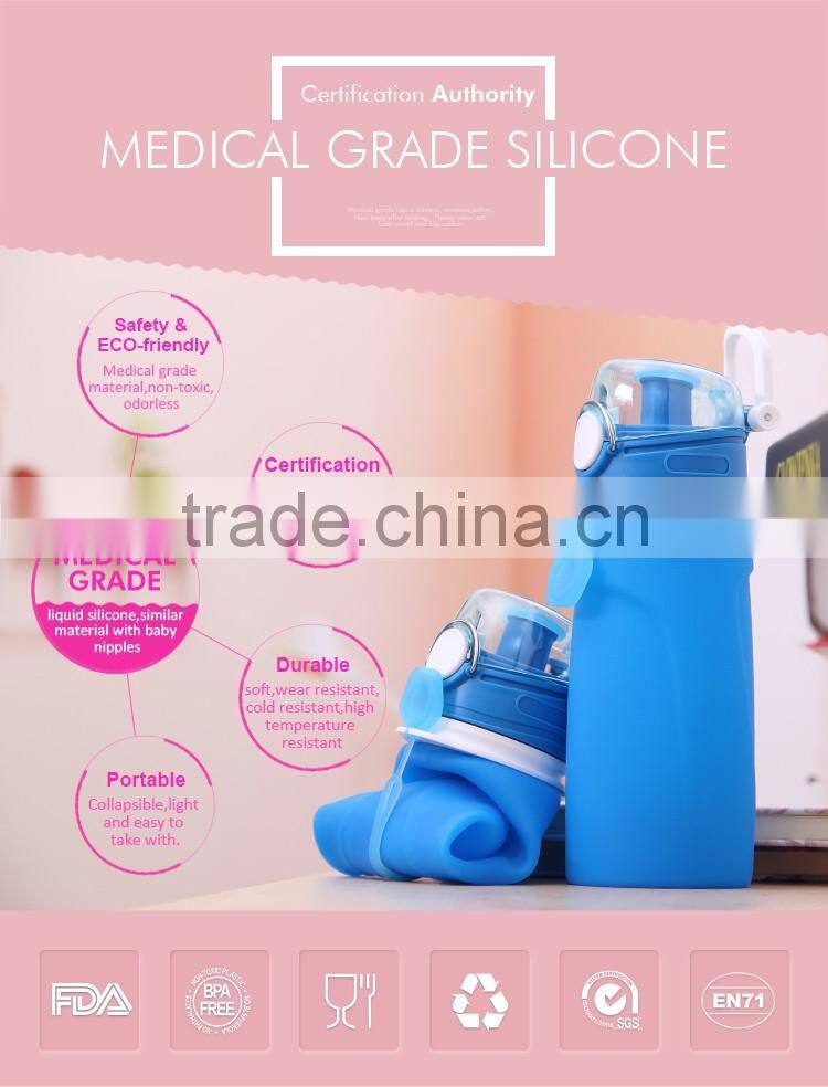Excellent Silicone Material 16OZ Collapsible Water Bottle